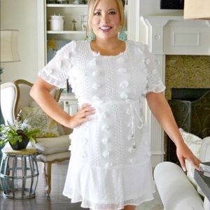 White Swiss dot/pom Pom dress